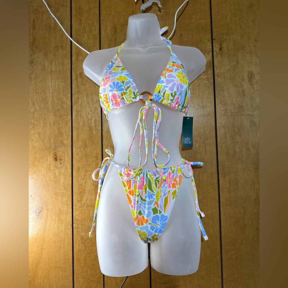 Wild Fable Yellow and Blue Bikini with Adjustable Ties